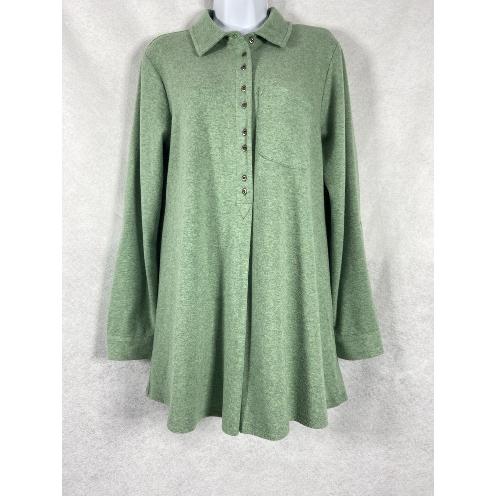 Soft Surroundings Top Medium Green Tunic Long Sleeve Fleecy Flannel